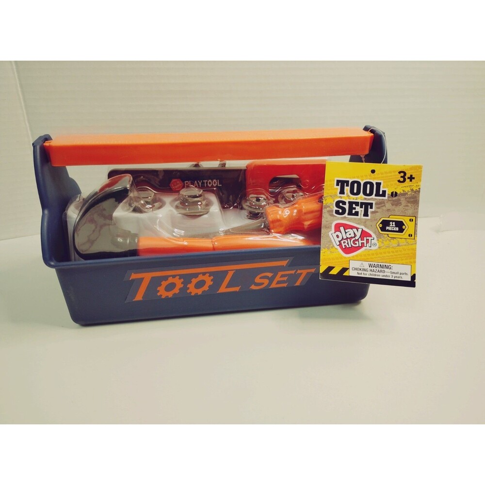 Play Right Pretend Play Tool Set w/ Carrying Caddy 11pc Blue/Orange Age 3+